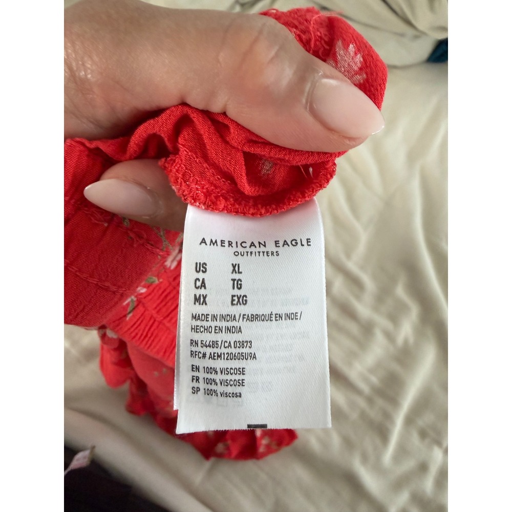 American Eagle Floral Tiered Mini Skirt XL Red Coral Boho Cottagecore Ruffle - Picture 5 of 6